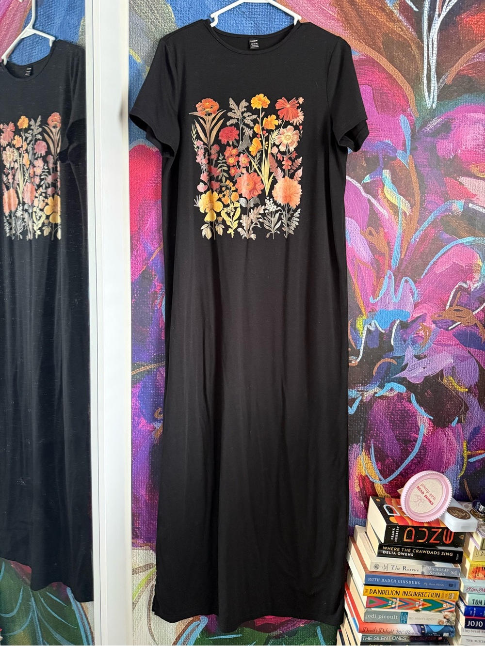 SHEIN Black Maxi Dress with Warm Floral Print